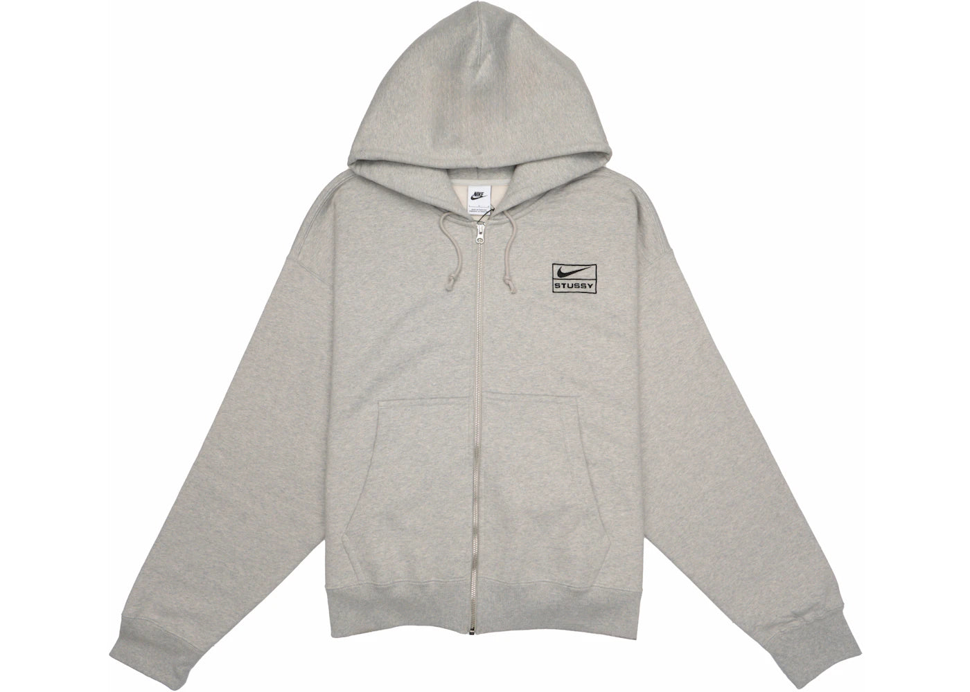 stussy x nike fleece zip hoodie grey heather