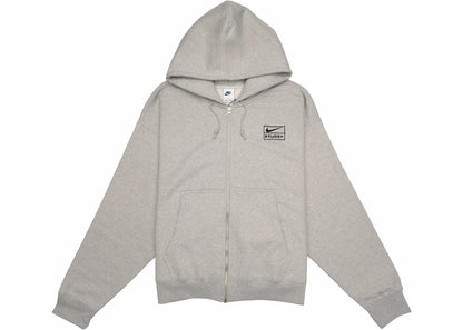 stussy x nike fleece zip hoodie grey heather