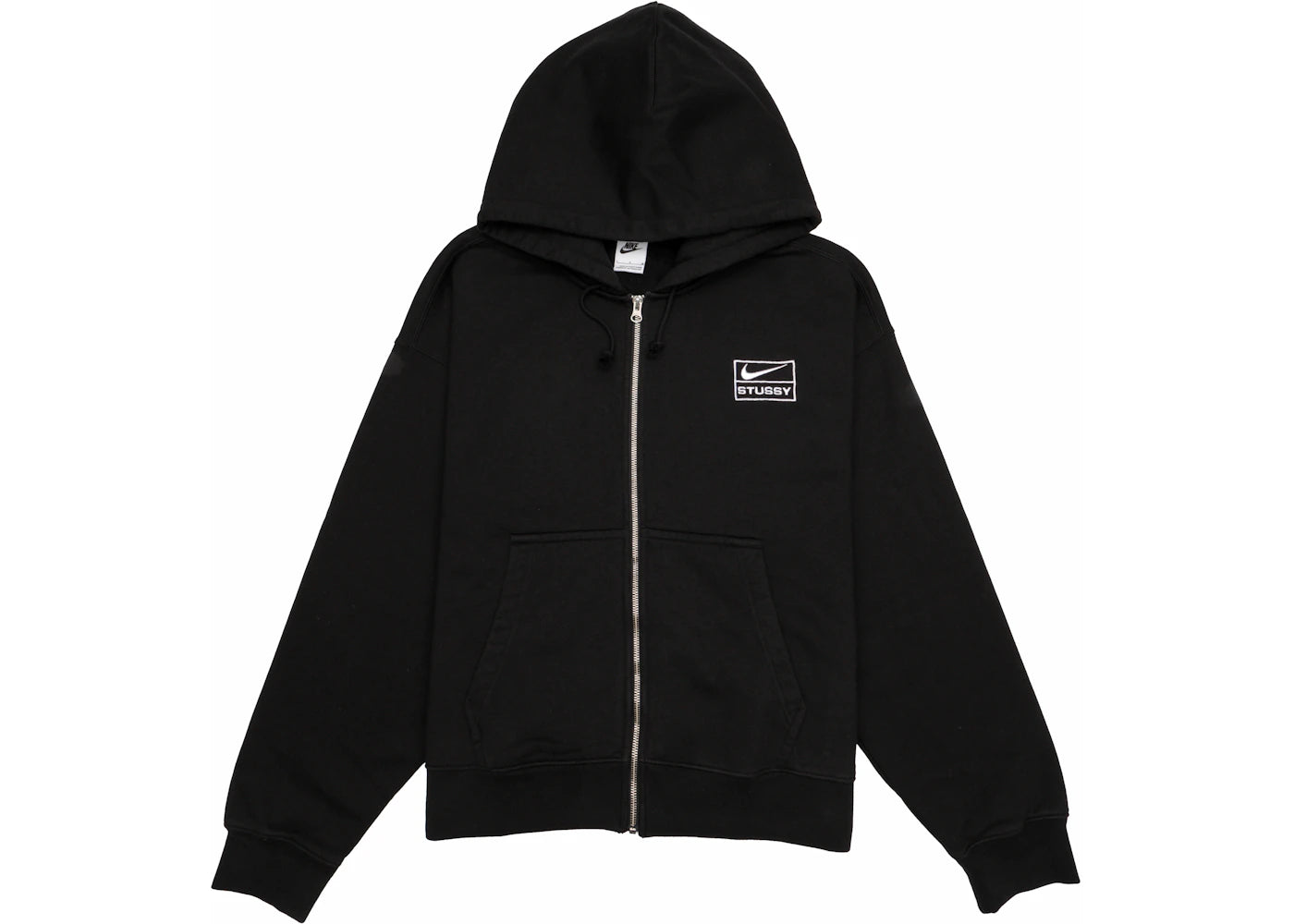 stussy x nike stone washed fleece zip hoodie black