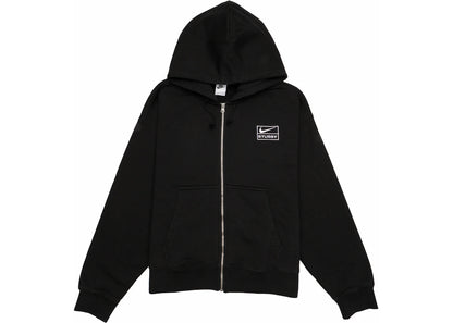 stussy x nike stone washed fleece zip hoodie black
