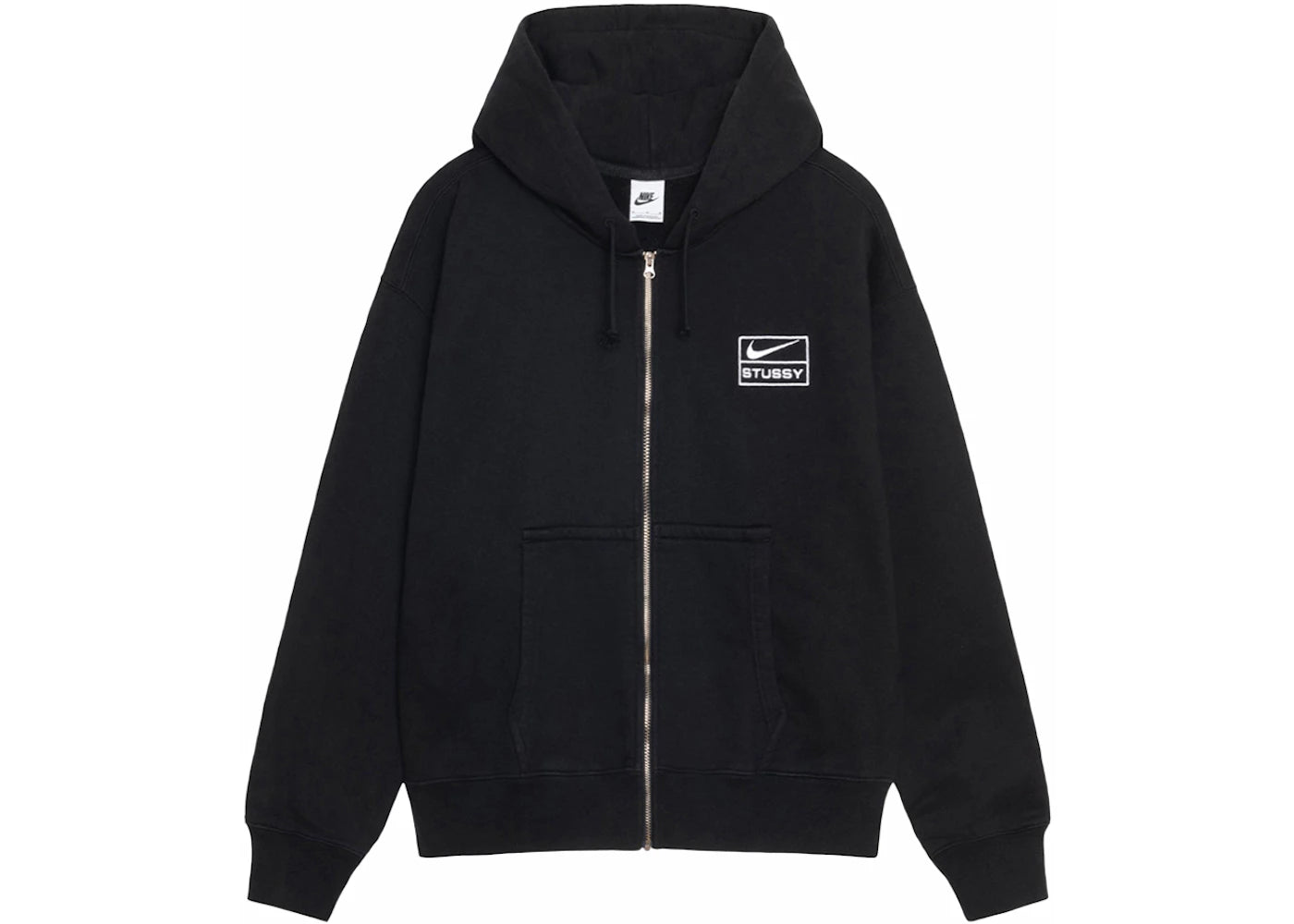 stussy x nike stone washed fleece zip hoodie (ss24) black
