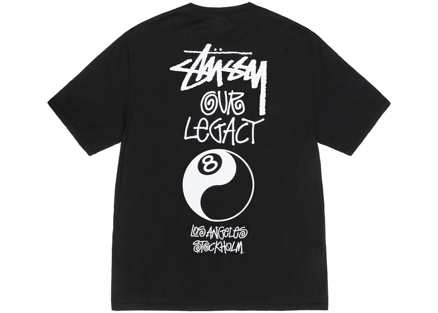 stussy x our legacy work shop 8 ball yin yang pigment dyed tee black