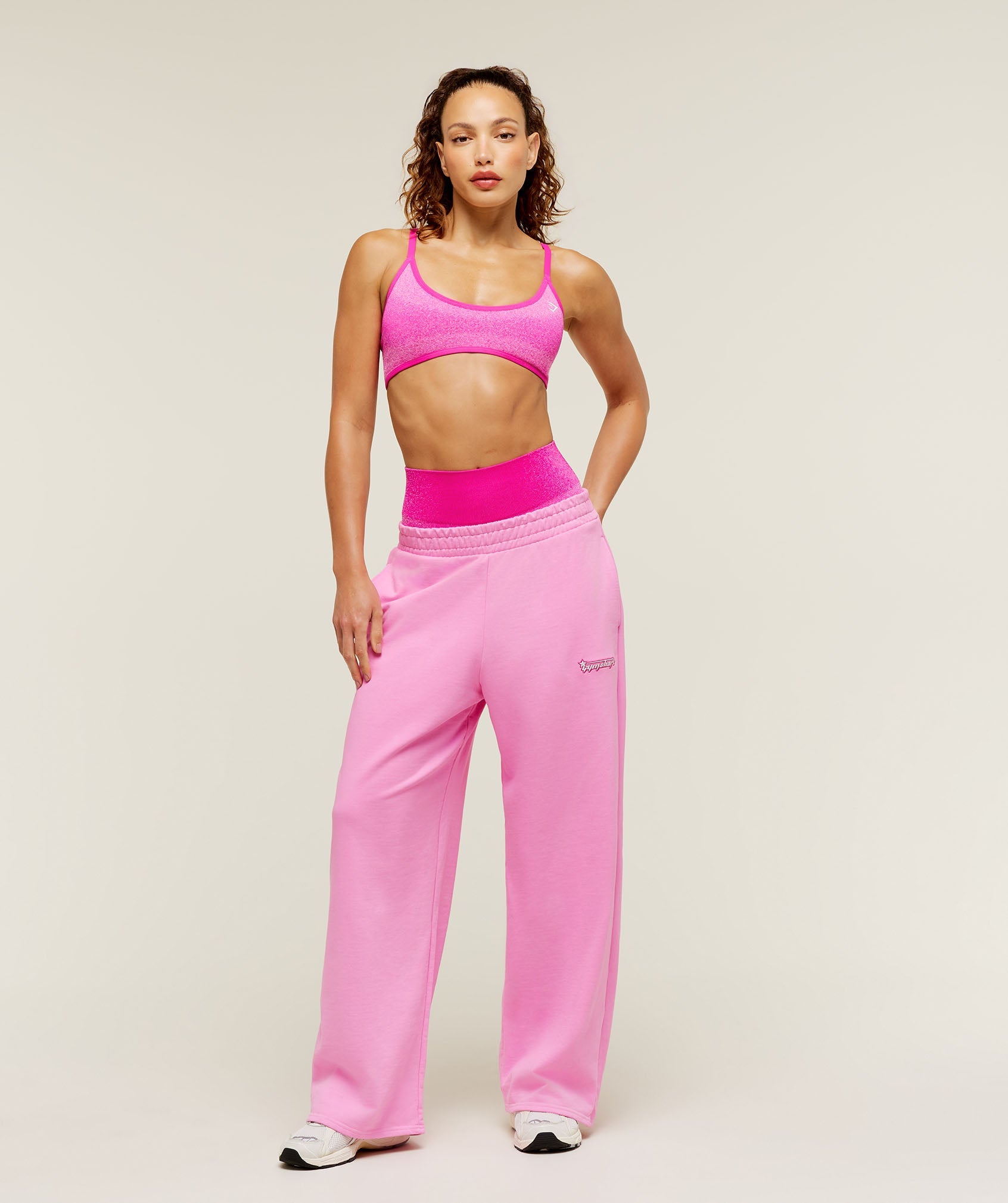 Women's Gymshark Script Embroidery Wide Leg Pants Focus Pink
