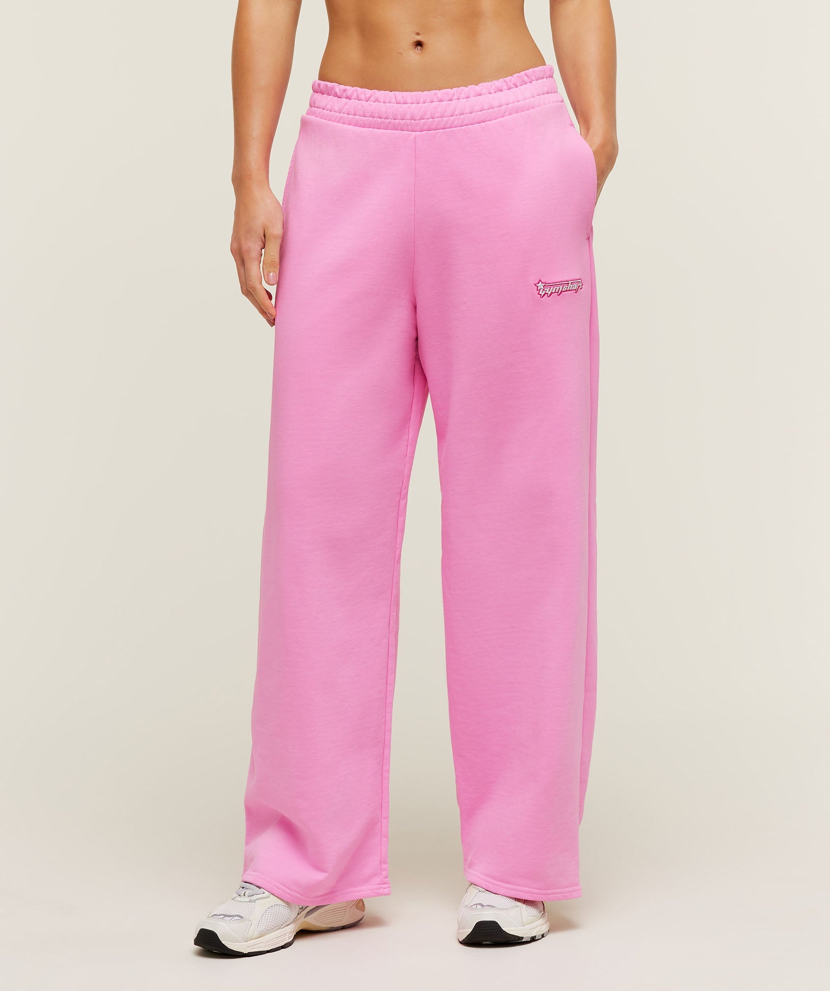 Women's Gymshark Script Embroidery Wide Leg Pants Focus Pink