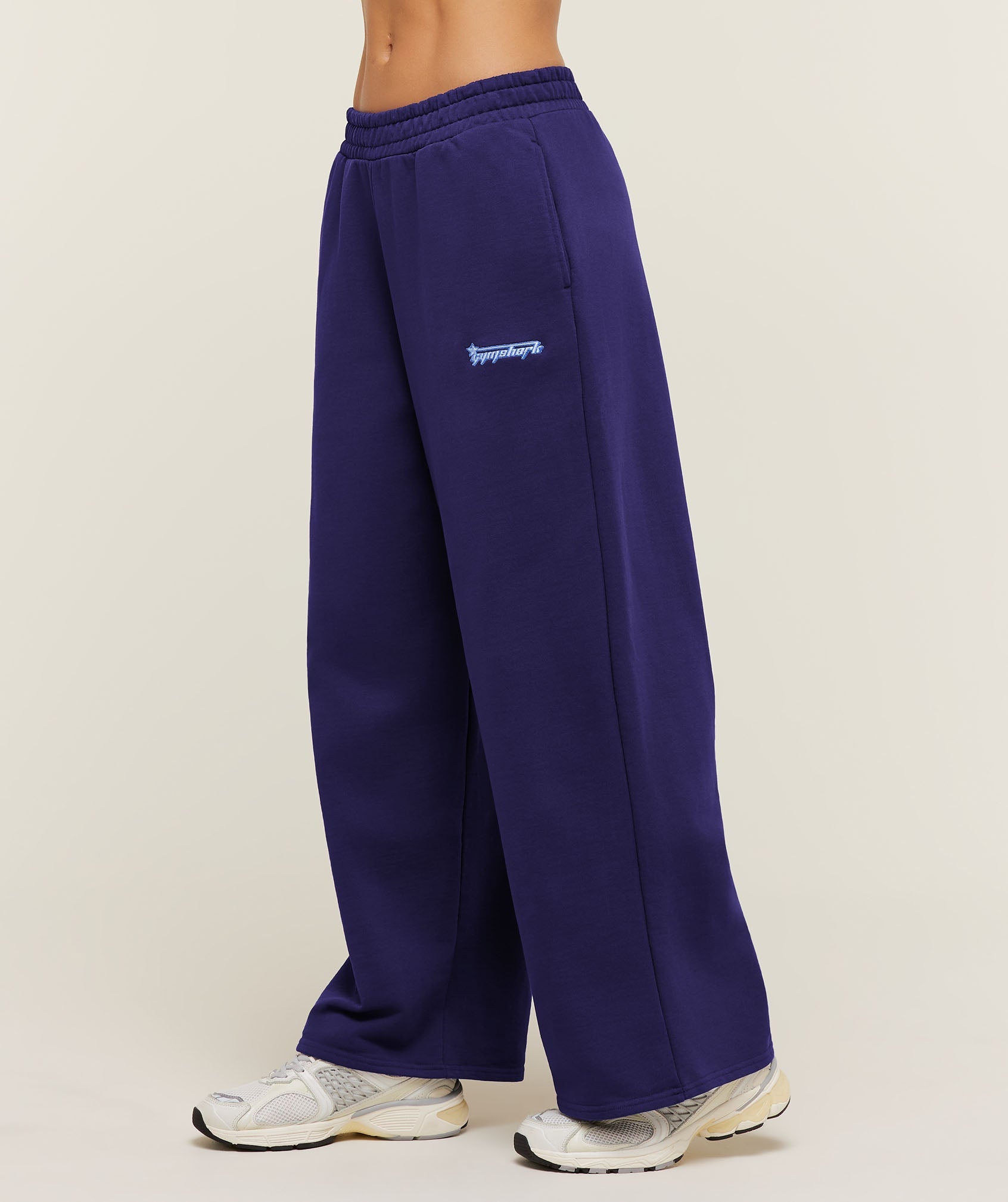 Women's Gymshark Script Embroidery Wide Leg Pants Indigo Purple