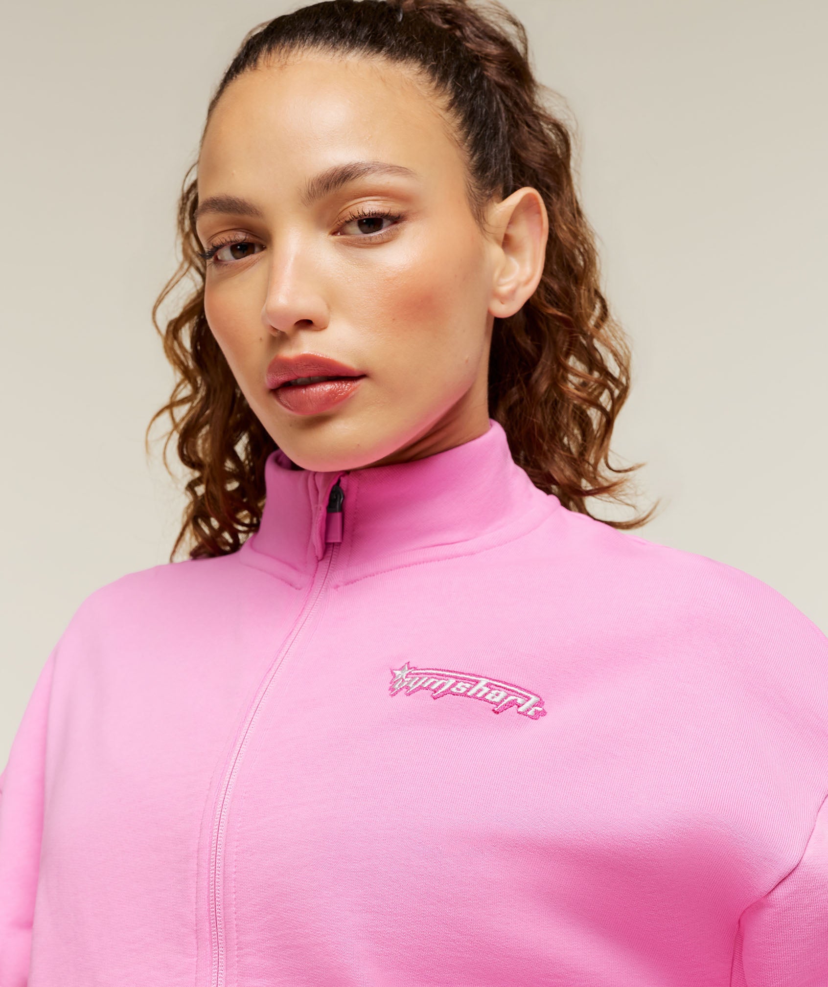 Women's Gymshark Script Embroidery Full Zip Jacket Focus Pink