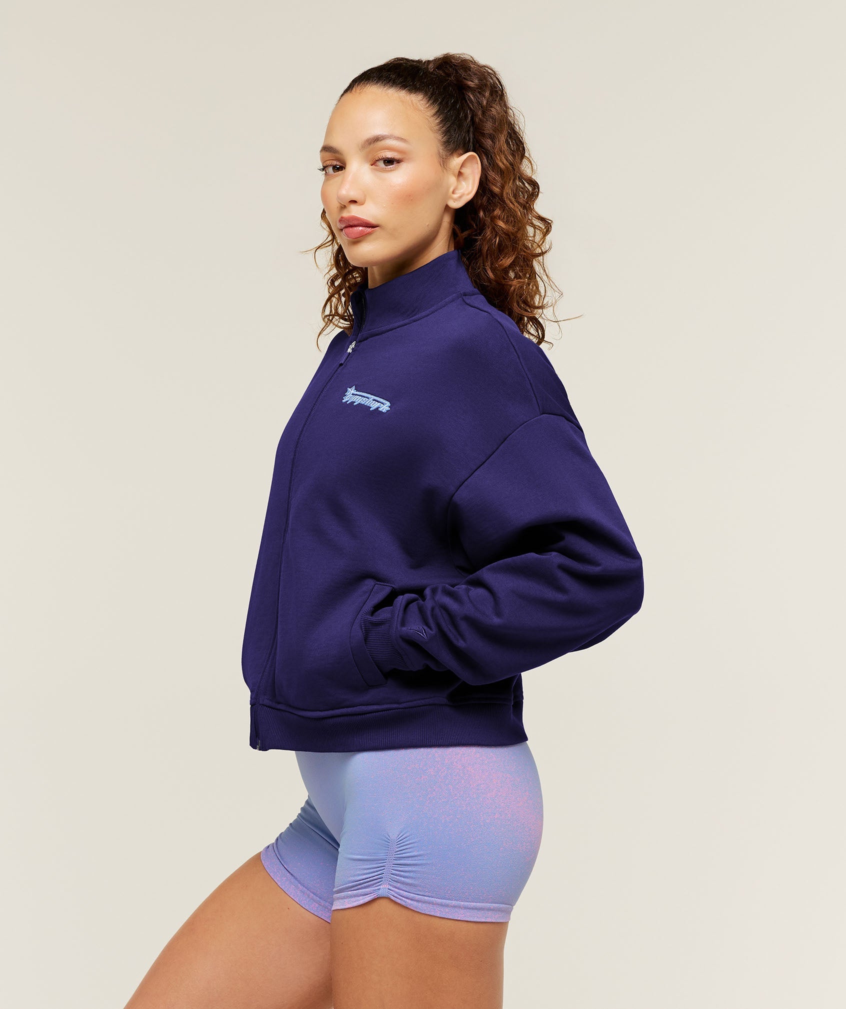 Women's Gymshark Script Embroidery Full Zip Jacket Indigo Purple