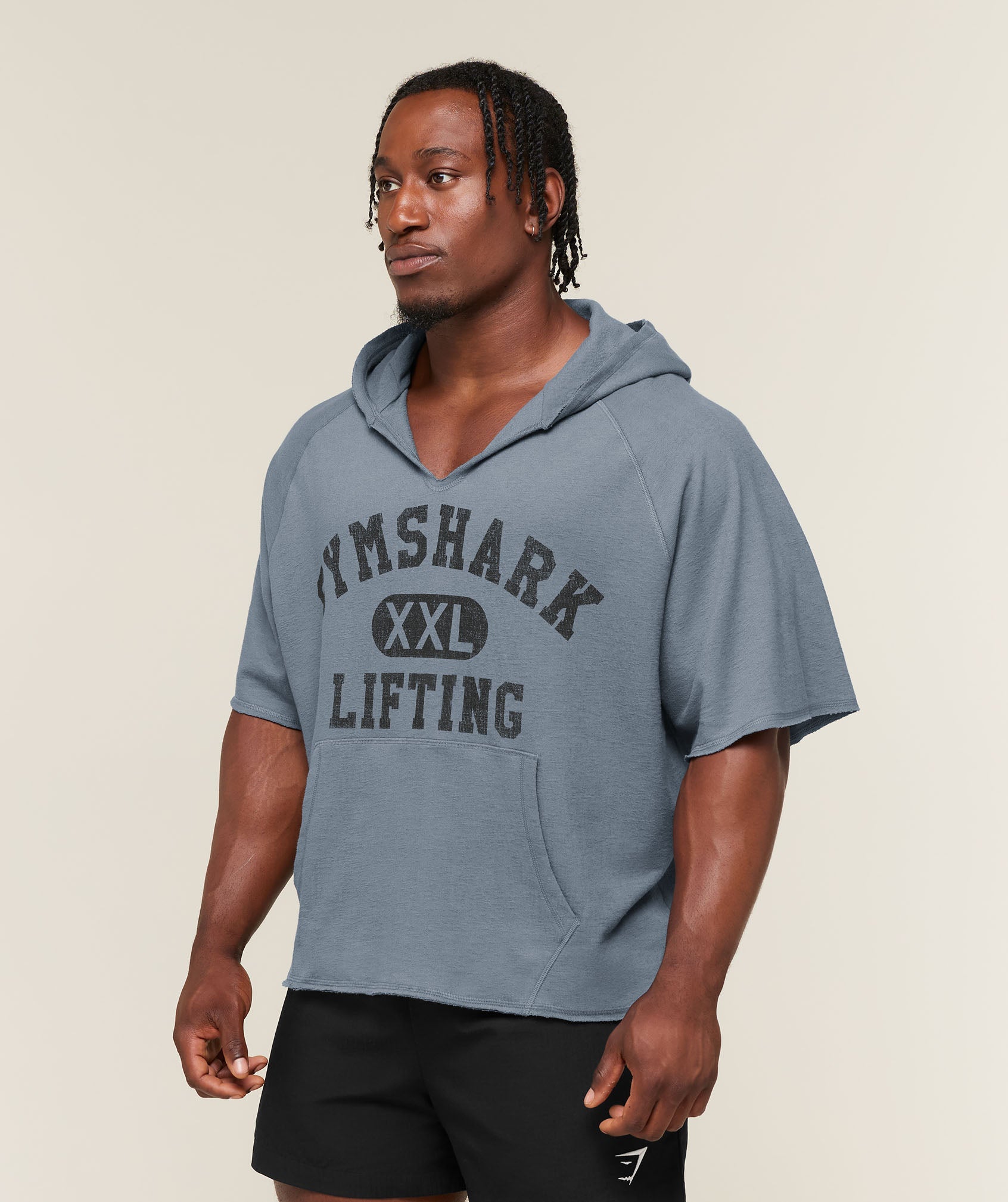 Gymshark Summer Pump Cover Short Sleeve Hoodie Iron Blue