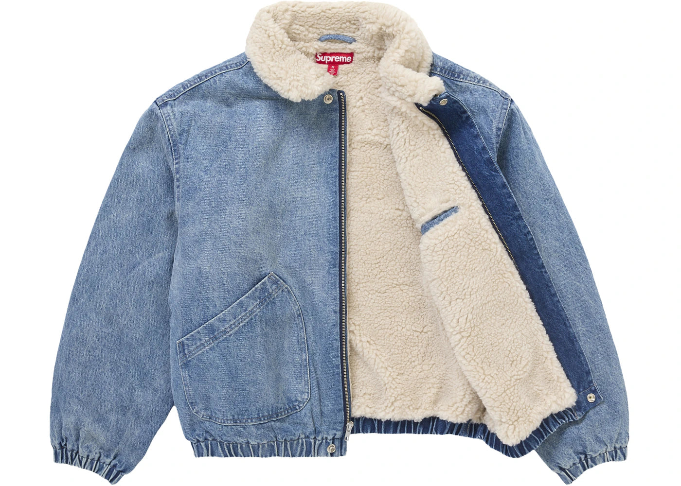 supreme faux shearling lined bomber jacket denim