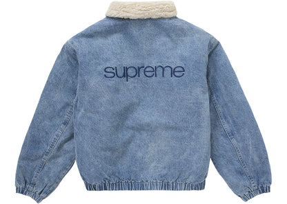 supreme faux shearling lined bomber jacket denim