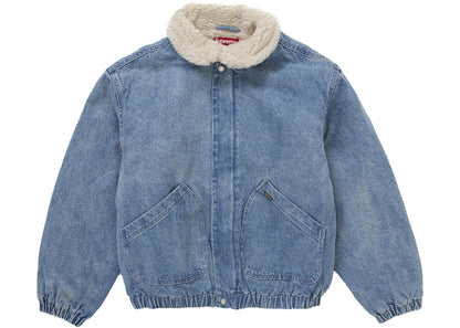 supreme faux shearling lined bomber jacket denim