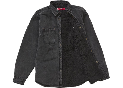 Supreme Faux Shearling Lined Work Shirt Black Denim – Kicks Machine Supreme Faux Shearling Lined Work Shirt Black Denim – Kicks Machine