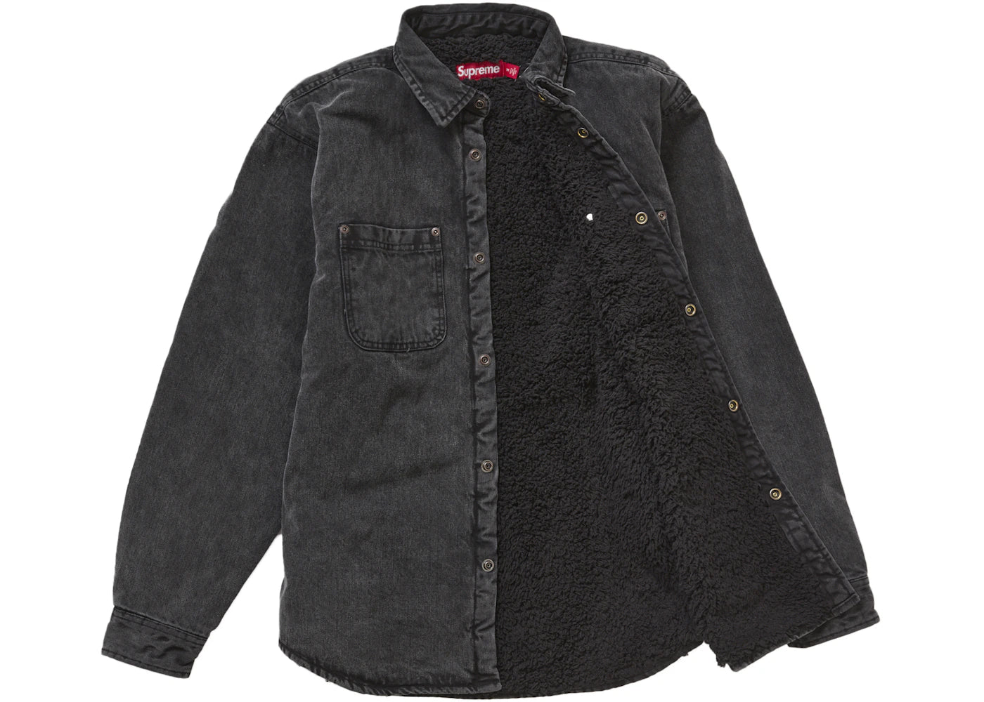 supreme faux shearling lined work shirt black denim