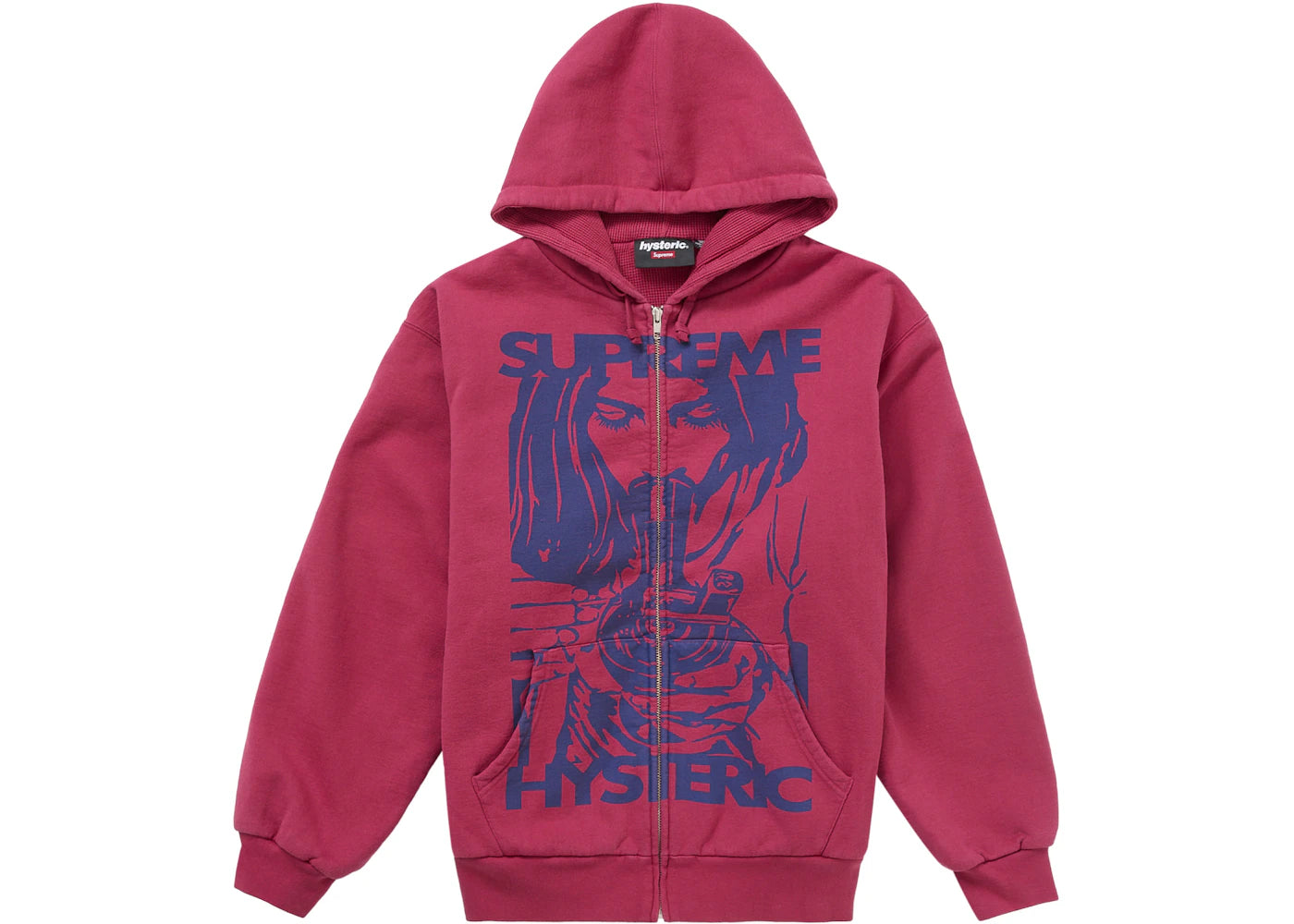 supreme hysteric glamour thermal lined zip up hooded sweatshirt washed red