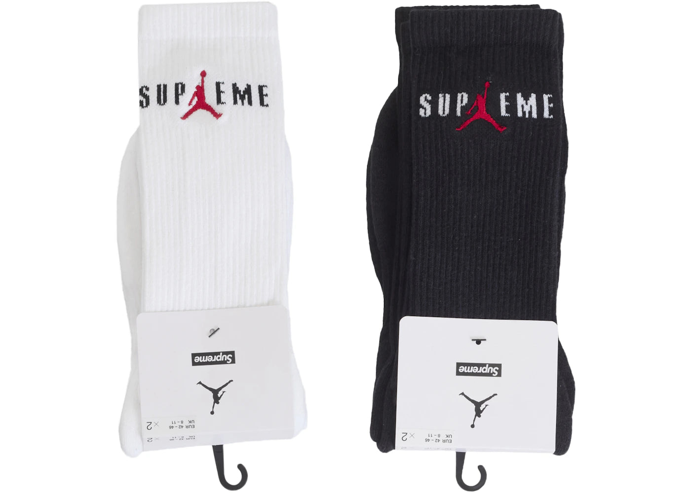 supreme jordan crew socks (2 pack) black/white