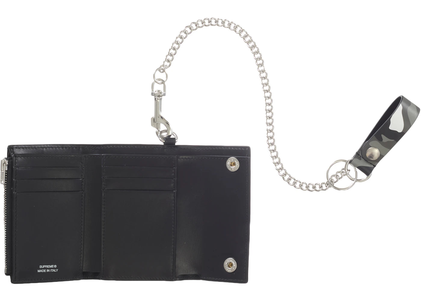 supreme leather chain wallet snow camo 