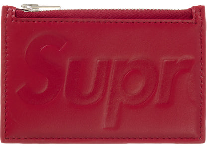 supreme leather zip card holder red
