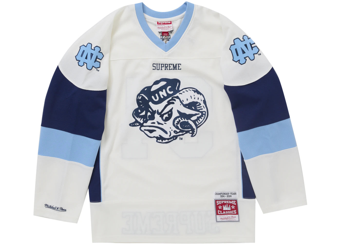 supreme mitchell & ness ncaa hockey jersey white