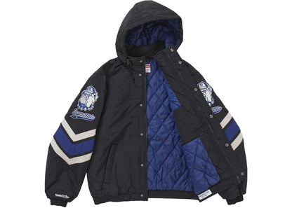 supreme mitchell & ness ncaa hooded stadium jacket black