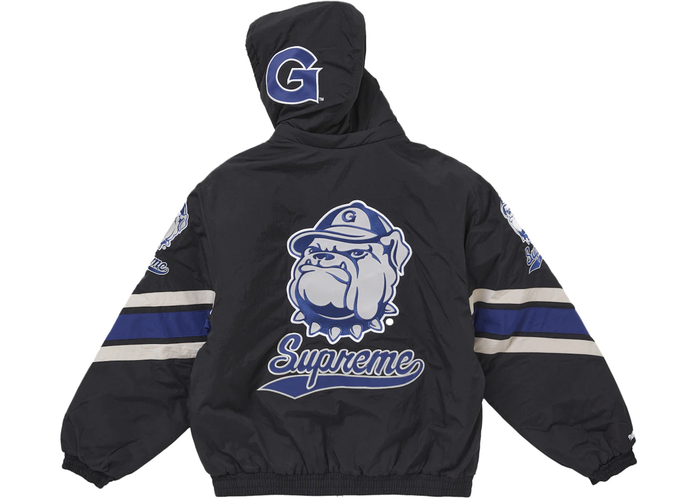 supreme mitchell & ness ncaa hooded stadium jacket black