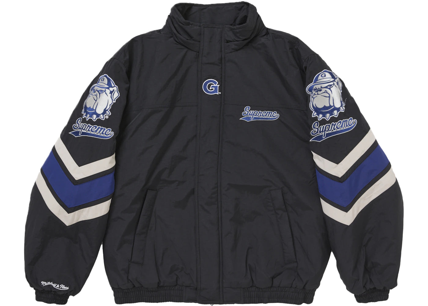 supreme mitchell & ness ncaa hooded stadium jacket black