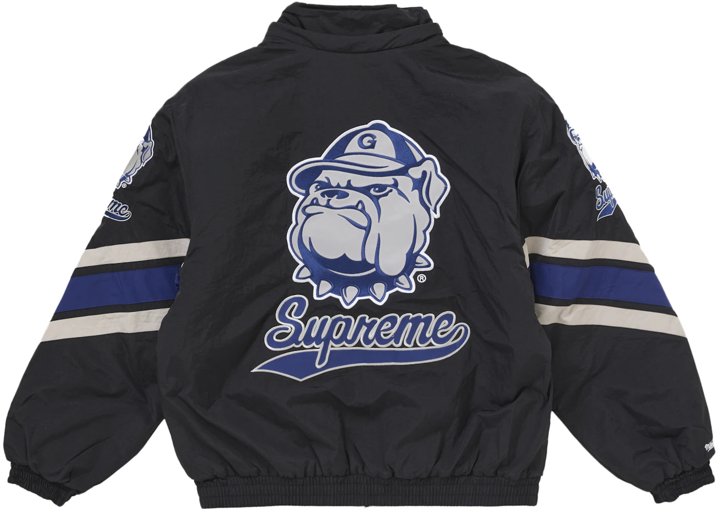 supreme mitchell & ness ncaa hooded stadium jacket black
