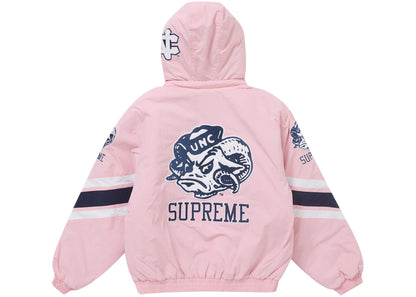 supreme mitchell & ness ncaa hooded stadium jacket pink