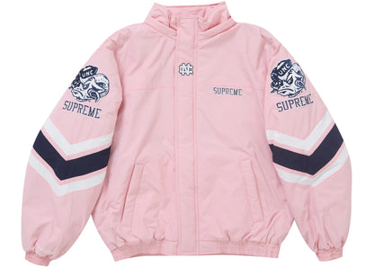 supreme mitchell & ness ncaa hooded stadium jacket pink