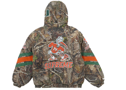 supreme mitchell & ness ncaa hooded stadium jacket woodland camo