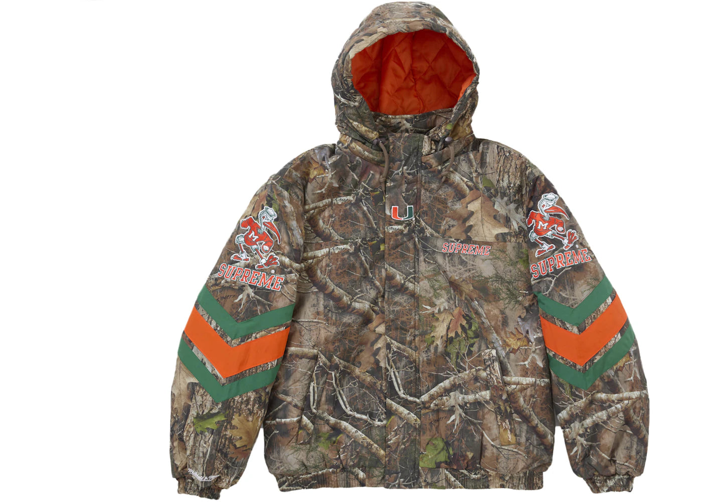 supreme mitchell & ness ncaa hooded stadium jacket woodland camo