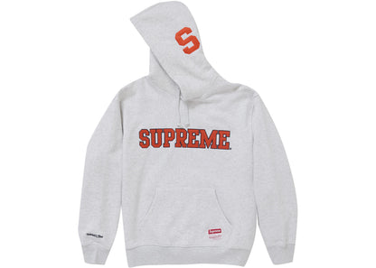 supreme mitchell & ness ncaa hooded sweatshirt ash grey