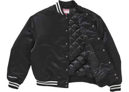 supreme mitchell & ness satin varsity jacket (fw24) black