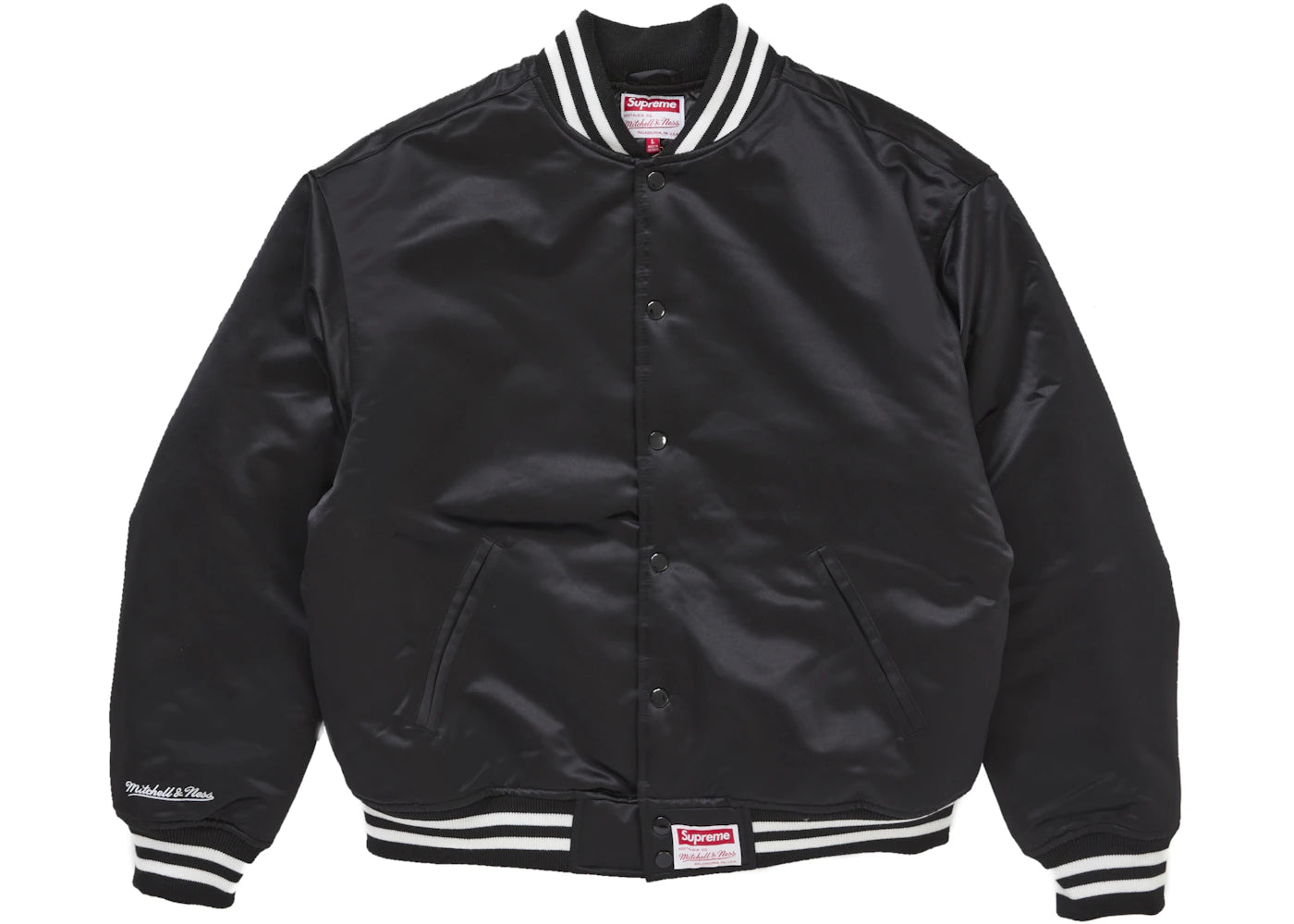 supreme mitchell & ness satin varsity jacket (fw24) black