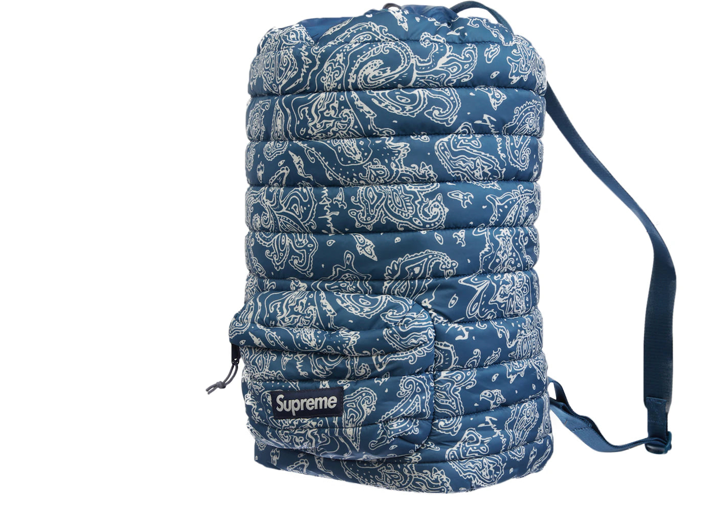 supreme puffer backpack blue paisley 