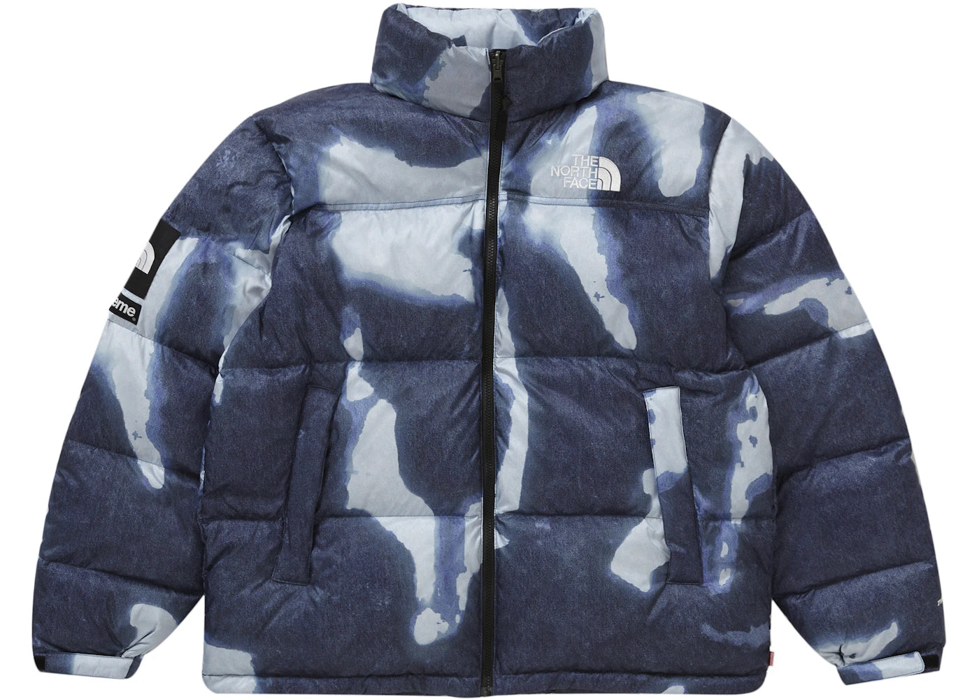 supreme the north face bleached denim print nuptse jacket indigo