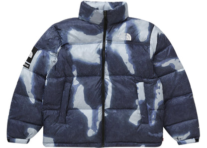 supreme the north face bleached denim print nuptse jacket indigo
