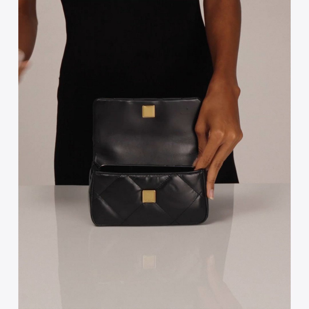 Tory Burch Mini Kira Diamond Quilt Flap Bag Black