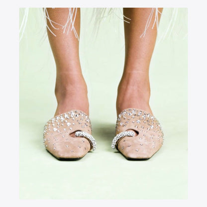 Tory Burch Pierced Crystal Mule RIVER ROCK / CRYSTAL