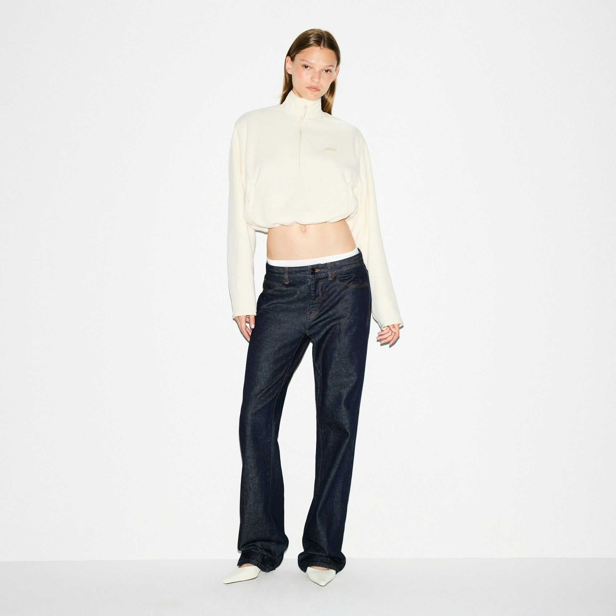 Skims Outdoor Fleece Half Zip Pullover Ecru
