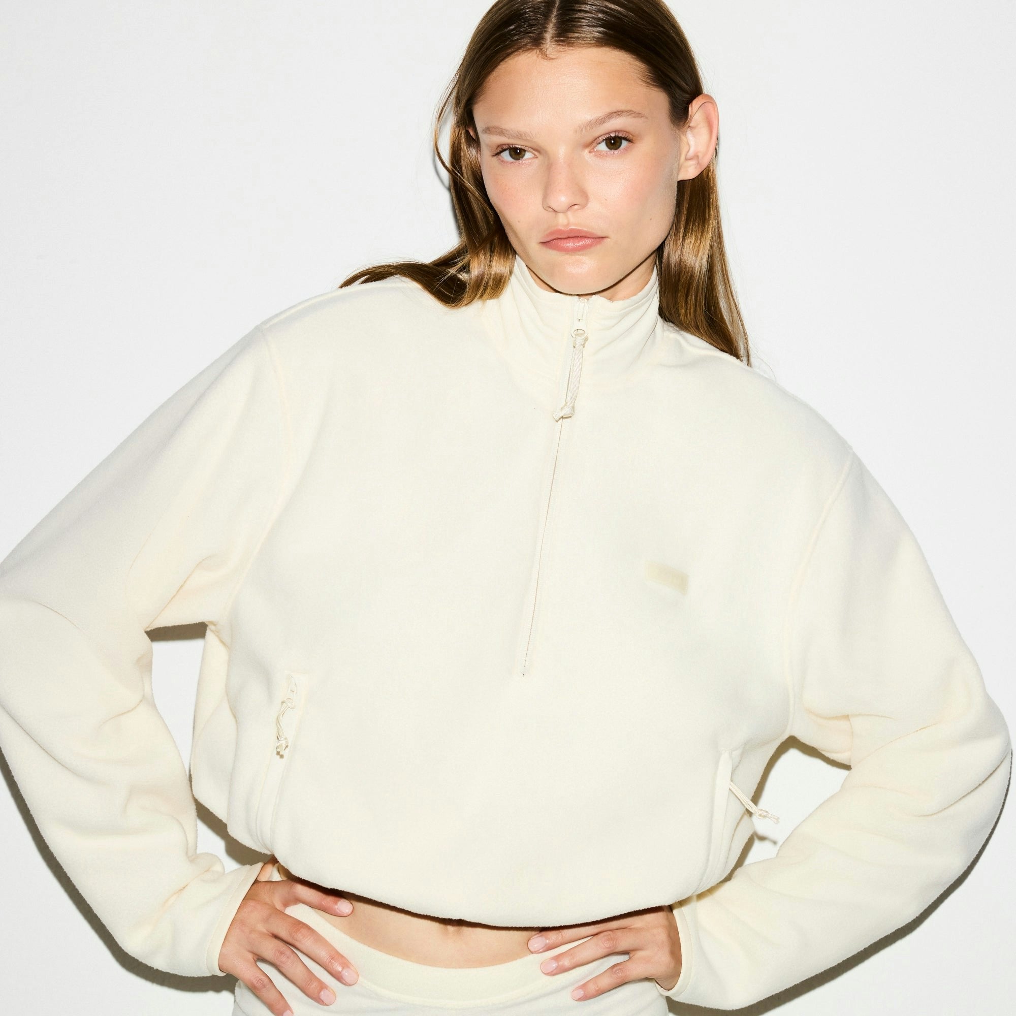 Skims Outdoor Fleece Half Zip Pullover Ecru