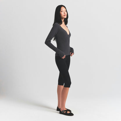 Skims Sweater Knits Ribbed Long Sleeve Top Ash
