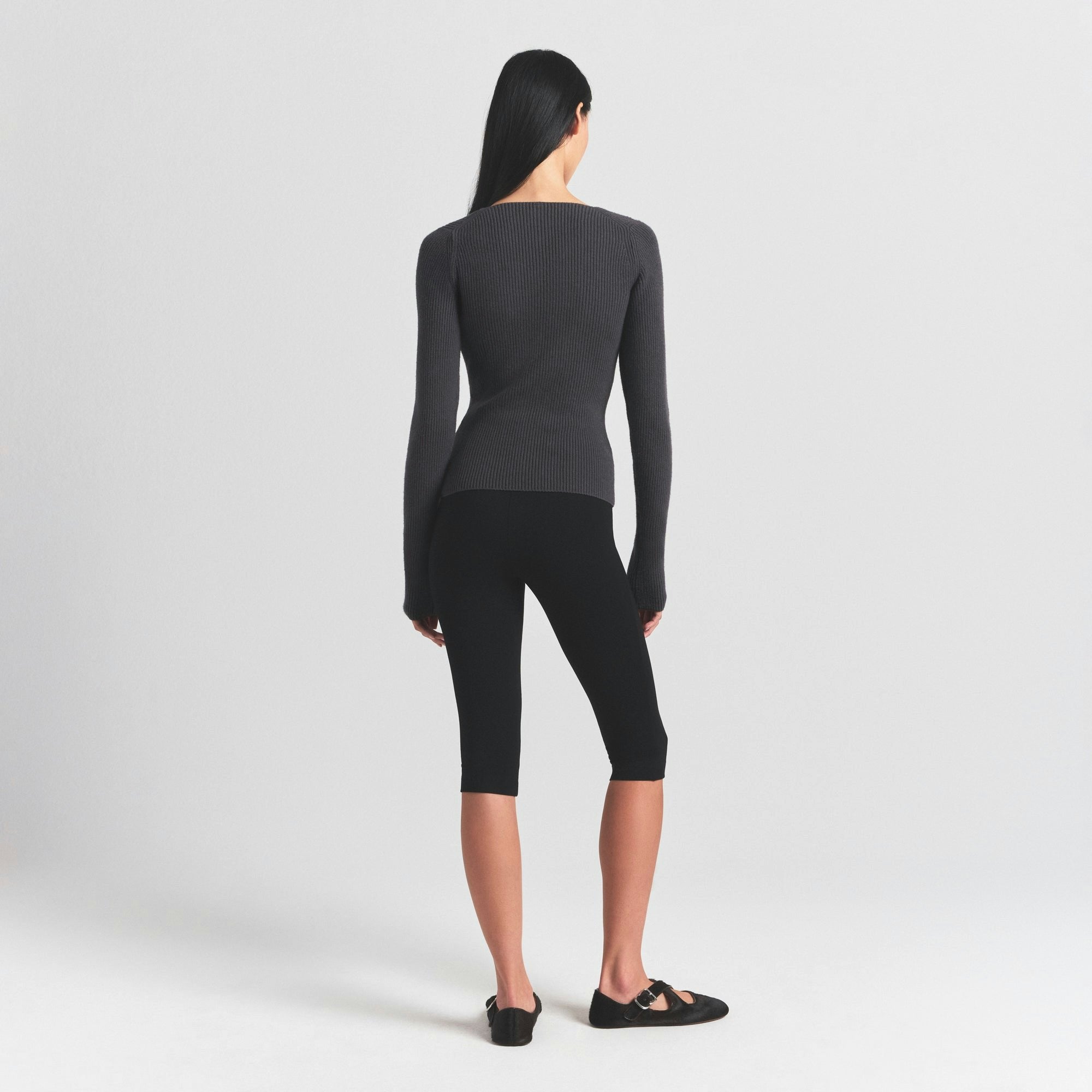 Skims Sweater Knits Ribbed Long Sleeve Top Ash