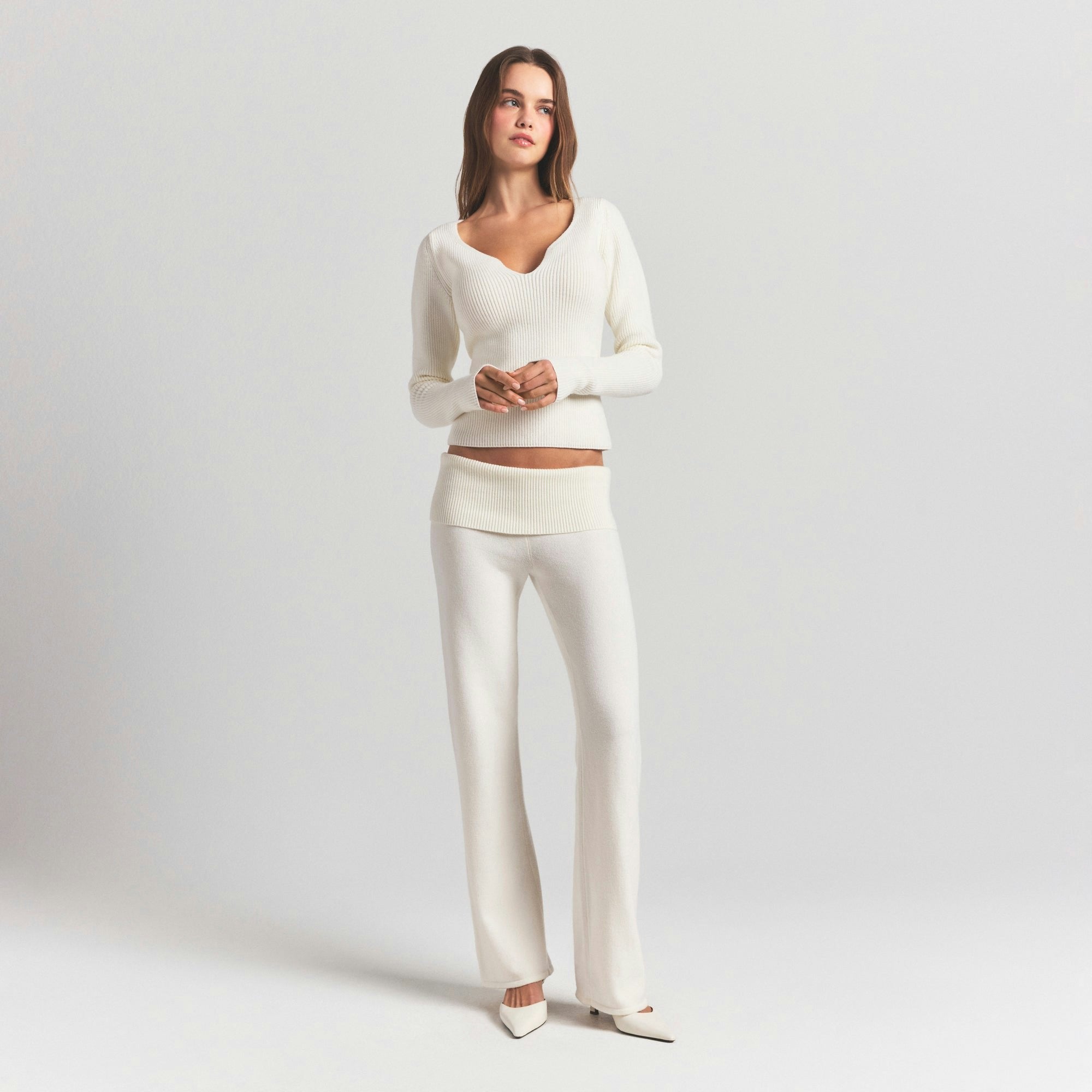 Skims Sweater Knits Ribbed Long Sleeve Top Ivory