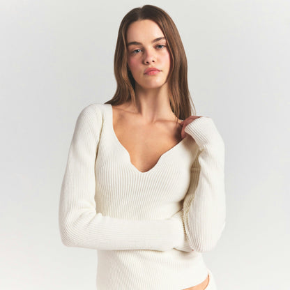 Skims Sweater Knits Ribbed Long Sleeve Top Ivory