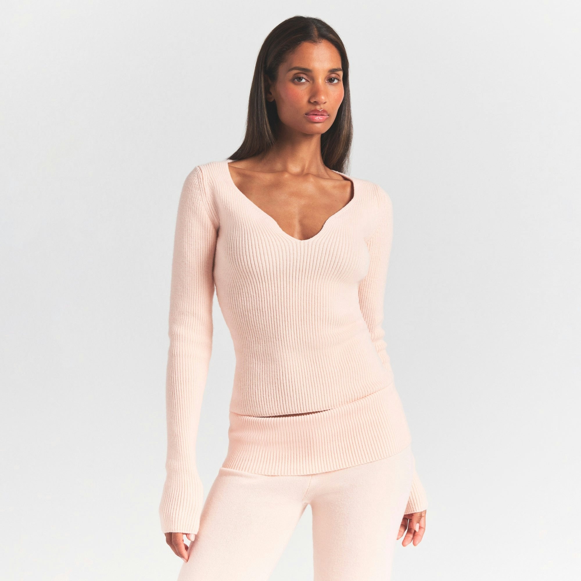 Skims Sweater Knits Ribbed Long Sleeve Top Primrose
