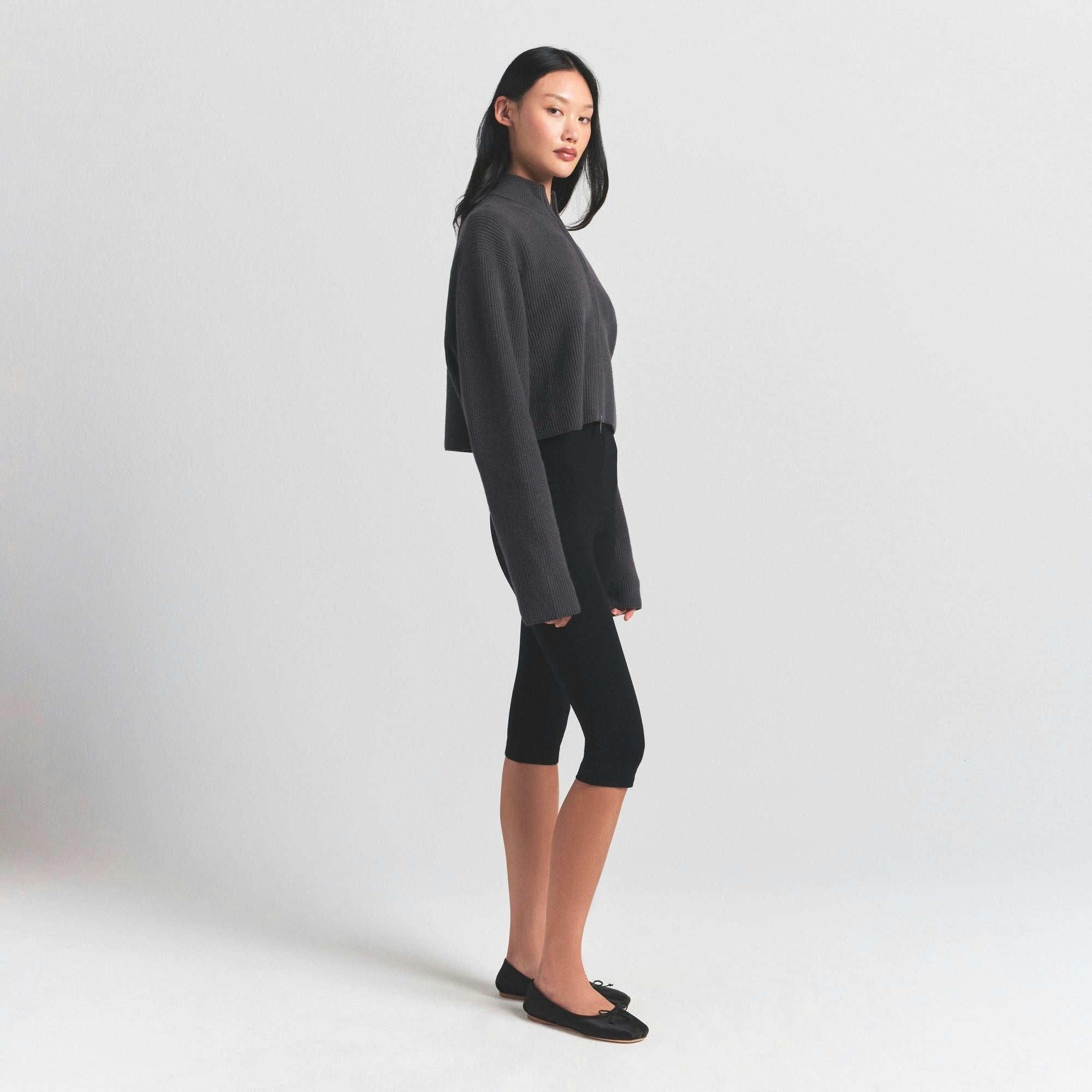 Skims Sweater Knits Ribbed Mock Neck Zip Up Ash