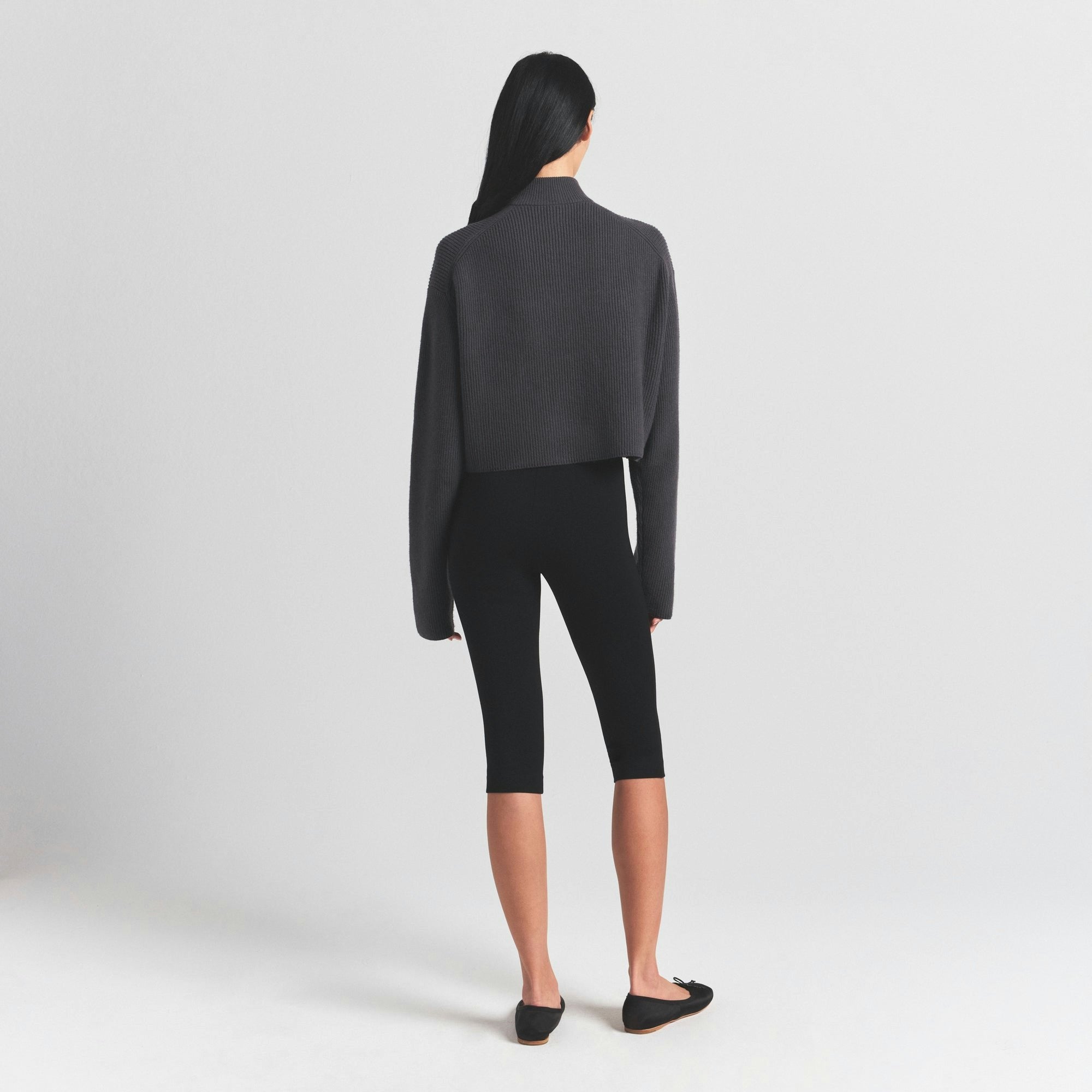 Skims Sweater Knits Ribbed Mock Neck Zip Up Ash