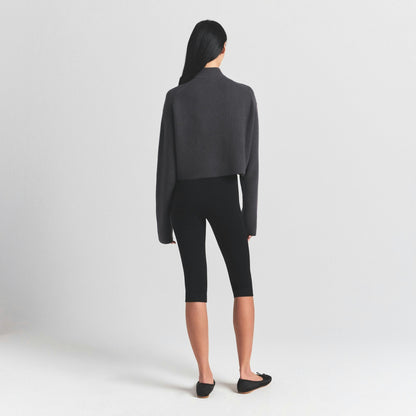 Skims Sweater Knits Ribbed Mock Neck Zip Up Ash