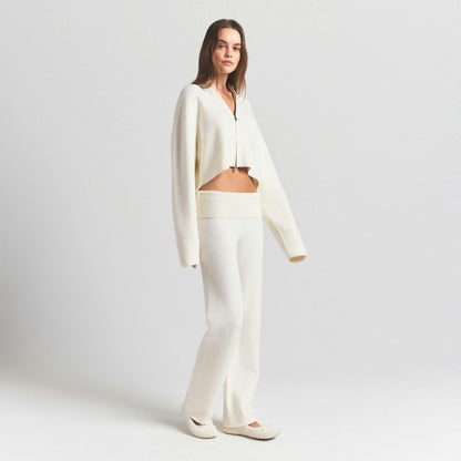 Skims Sweater Knits Ribbed Mock Neck Zip Up Ivory