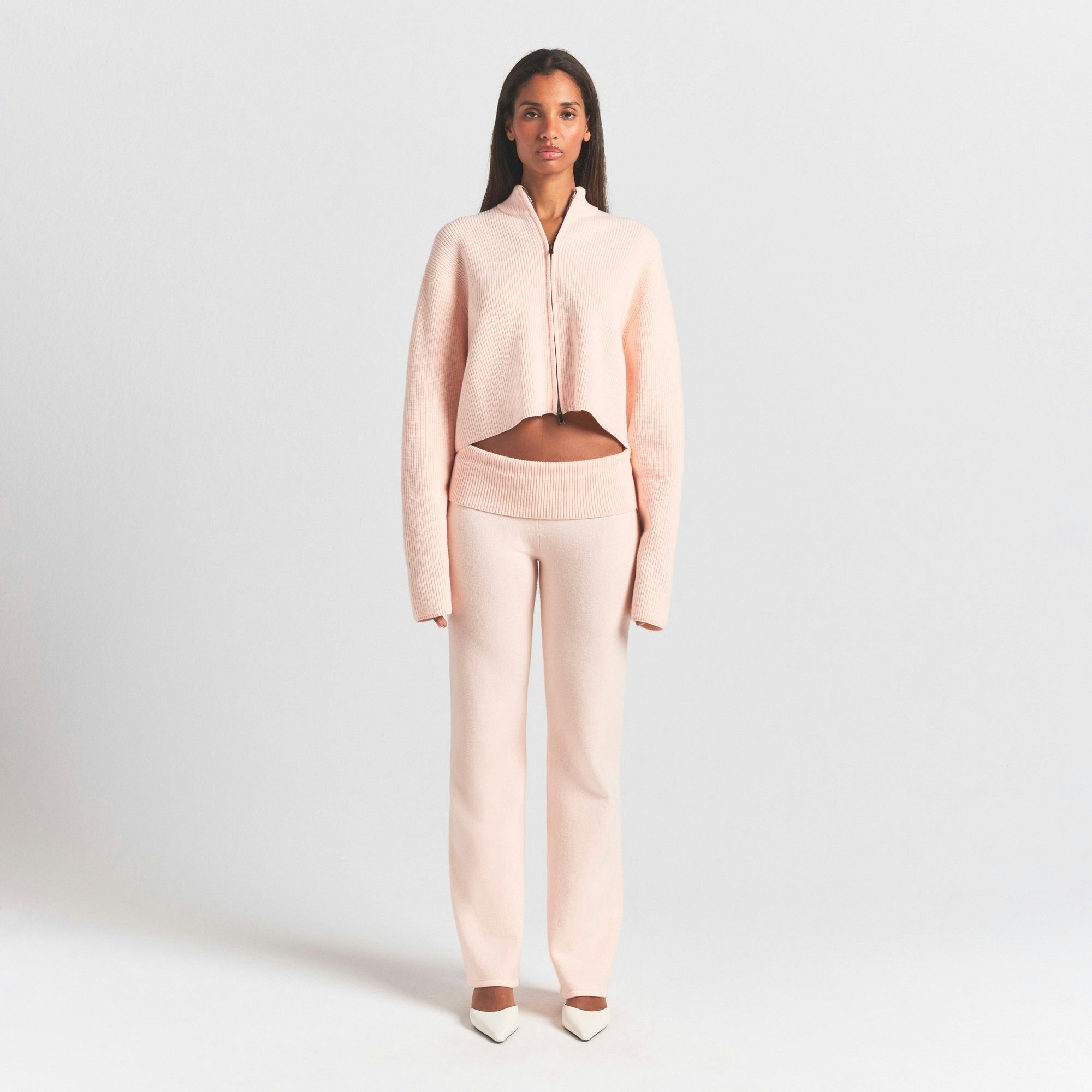Skims Sweater Knits Ribbed Mock Neck Zip Up Primrose